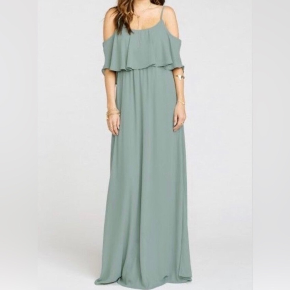Show Me Your Mumu Maxi Dress Cold Shoulder Sage Green Pit to Pit 19” Size L
